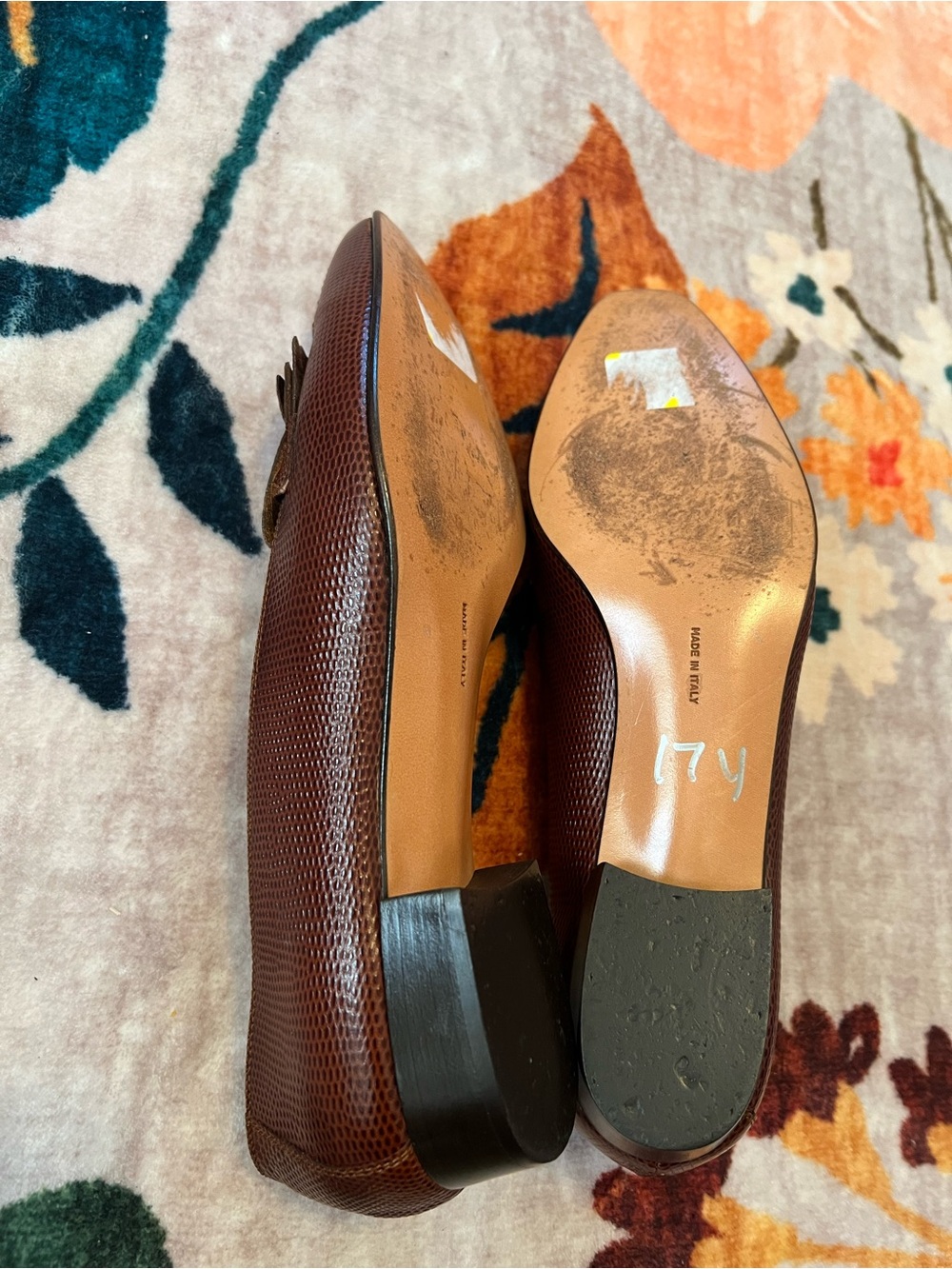 Like NEW Salvatore Ferragamo Brown Textured Leather Kiltie Loafers - Picture 8 of 8